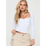 Uzun Kollu Kare Yaka Slim Fit Kadın Crop Bluz - XS - Beyaz