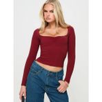 Uzun Kollu Kare Yaka Slim Fit Kadın Crop Bluz - XS - Bordo