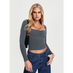 Uzun Kollu Kare Yaka Slim Fit Kadın Crop Bluz - XS - Füme