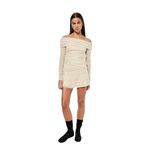 Uzun Kollu Kayık Yaka Slim Fit Asimetrik Kesim Drapeli Puantiyeli Mini Elbise