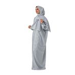 Uzun Kollu Maxi Abaya Elbise, Başörtüsü ile Birlikte, İşlemeli Detaylı, Rahat Kesim namaz elbisesi (GRİ, 3)