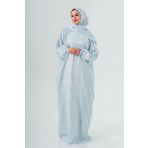 Uzun Kollu Maxi Abaya Elbise, Başörtüsü ile Birlikte, İşlemeli Detaylı, Rahat Kesim namaz elbisesi (MAVİ, 1)