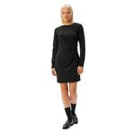 Uzun Kollu Mini Elbise Drape Detaylı Yuvarlak Yaka Slim Fit Krep Scuba Kumaş