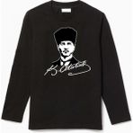 Uzun Kollu Mustafa Kemal Atatürk Imza Görselli Çocuk Pamuklu T-Shirt - Siyah - 5 Yaş