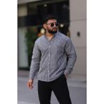 Uzun Kollu Siyah Renk Beyaz Çizgili Yarım Oversize Erkek Gömlek - XL