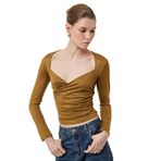 Uzun Kollu Slim Fit Kruvaze V Yaka Saten Bluz