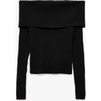 Uzun Kollu Slim Fit Omzu Açık Fitilli Triko Kazak - Siyah
