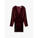 Uzun Kollu V Yaka Drapeli Dökümlü Bodycon Mini Kadife Abiye Elbise