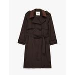 Uzun Kollu Yakası Süet Görünümlü Kemerli Kruvaze Oversize Gabardin Trençkot