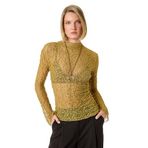 Uzun Kollu Yarı Transparan Dik Yaka Slim Fit Dantel Tişört