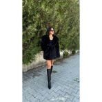 Uzun Şal Yaka Kemerli Kürk - Siyah