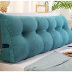 Uzun Yatak Başlığı Yastığı, Yatak/Kanepe Üçgen Yastık, Yatak/Kanepe Büyük Arkalık Dinlenme Okuma Yastığı, Cepli ve Makinede Yıkanabilir Kılıflı Daybed Minderi (Gölge Mavisi, 100 cm/39,3 inç)