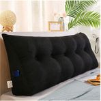 Uzun Yatak Başlığı Yastığı, Yatak/Kanepe Üçgen Yastık, Yatak/Kanepe Büyük Arkalık Dinlenme Okuma Yastığı, Cepli ve Makinede Yıkanabilir Kılıflı Daybed Minderi (Siyah-Kahverengi, 120 cm/47 inç)