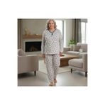 Uzunlar Tekstil Kadın Desenli Biye Yakalı Uzun Kol Alt Uzun Anne Yazlık Pijama Takımı