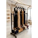 V Ayarlı 105 Cm En Çelik Konfeksiyon Elbise Askılık Tekerli Portatif Eşek Raf Home Hanger