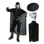 V For Vendetta Maskesi Şapkası Pelerin Kostüm Seti Yetişkin Boy
