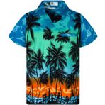 V.H.O. Funky Hawaii gömleği, erkek, kısa kollu, ön cep, Hawaii baskılı, plaj, palmiye, çeşitli renkler, Beach Eklek masa turkuaz, 6XL