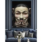 V Maskesi Anonim Yüz Ve Maymun Dekoratif Kanvas - Mdf Ahşap Tablo