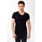 V Yaka Basic Slim Fit Erkek Tişört T-Shirt 10 Renk siyah