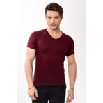 V Yaka Basic Slim Fit Erkek Tişört T-Shirt Bordo