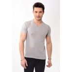 V Yaka Basic Slim Fit Erkek Tişört T-Shirt Gri