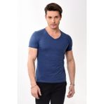 V Yaka Basic Slim Fit Erkek Tişört T-Shirt Lacivert