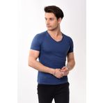 V Yaka Basic Slim Fit Erkek Tişört T-Shirt (XL, Lacivert)