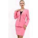 V Yaka Boydan Kuplu Kılasik Ceket-Pembe - 48