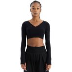 V Yaka Ekstra Soft Crop Top (SİYAH, S)