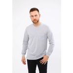 V Yaka Gri Uzun Kollu Sweatshirt Süprem İş Tişörtü GRİ-S