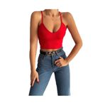 V Yaka İp Askılı Crop Kırmızı S