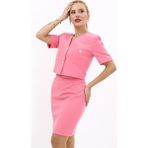 V Yaka Kısa Ceket-Pembe - 34