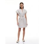 V Yaka Kısa Kollu Pamuklu A Kesim Kemerli Mini Elbise