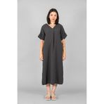 V YAKA PİLELİ ELBİSE Antrasit L/XL