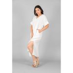 V YAKA PİLELİ ELBİSE Beyaz L/XL