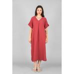 V YAKA PİLELİ ELBİSE Bordo S/M