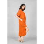 V YAKA PİLELİ ELBİSE Kiremit L/XL
