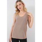 V Yaka Sıfır Kol Bluz 950 - Camel - Taba - 38