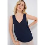 V Yaka Sıfır Kol Bluz 950 - Lacivert - 38