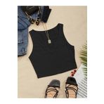 V Yaka Siyah Renk Fitilli Crop Top Bluz