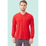 V Yaka Uzun Kollu Penye Tshirt Padus Shirt Rahat Kesim Günlük Iş Kullanımı Için - Kırmızı