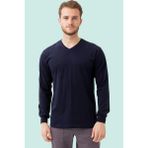 V Yaka Uzun Kollu Penye Tshirt Padus Shirt Rahat Kesim Günlük Iş Kullanımı Için - Lacivert