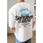 VACHT Erkek Oversize Salaş Tişört Göz Baskılı Sensitive Ekru Beyaz
