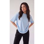 VACHT Kadın Oversize Salaş Tişört Basic Düz Baskısız Açık Mavi