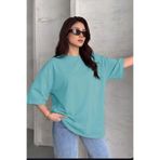 VACHT Kadın Oversize Salaş Tişört Basic Düz Baskısız Mint Yeşili