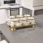 Vadi Autumn Gold Detaylı Metal Kaşıklı Porselen 6'lı Dondurma Kase Seti Çerezlik Reçellik Sosluk