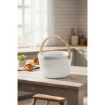 Vadi Beyaz Ahşap Saplı Yuvarlak Metal Tel Sepet Organizer Modern Dekoratif Sunum & Meyvelik