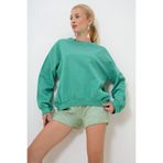 VAGGON Kadın Koyu Yeşil Bisiklet Yaka Oversize Basic Sweatshirt PRM1046