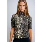 VAGGON Kadın Leopar Balıkçı Yaka Yarım Kol Triko Bluz Prmx13007