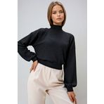 VAGGON Kadın Siyah Yarım Balıkçı Yaka Bürümcük Crop Bluz Prm1274